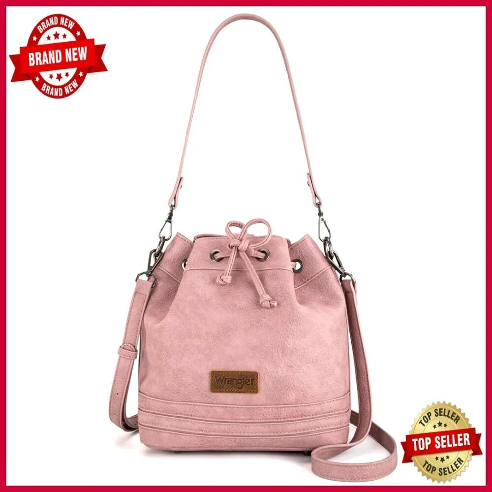 Vegan Leather Hobo Shoulder Bag with Drawstring, 10x5x10.4 Inches